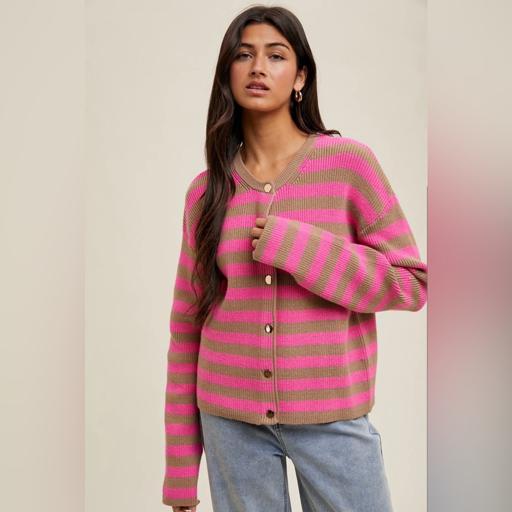 Wishlist Striped Pink and Tan Women's Sweater NWT small